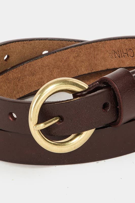 Faux Leather Thin Circle Buckle Belt