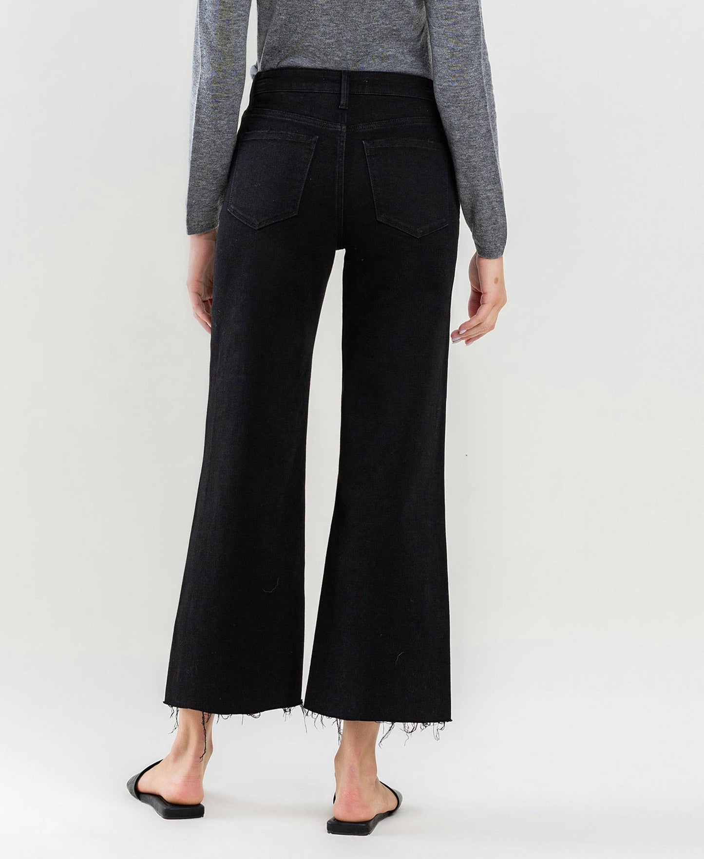 HIGH RISE RAW HEM CROP WIDE LEG JEANS