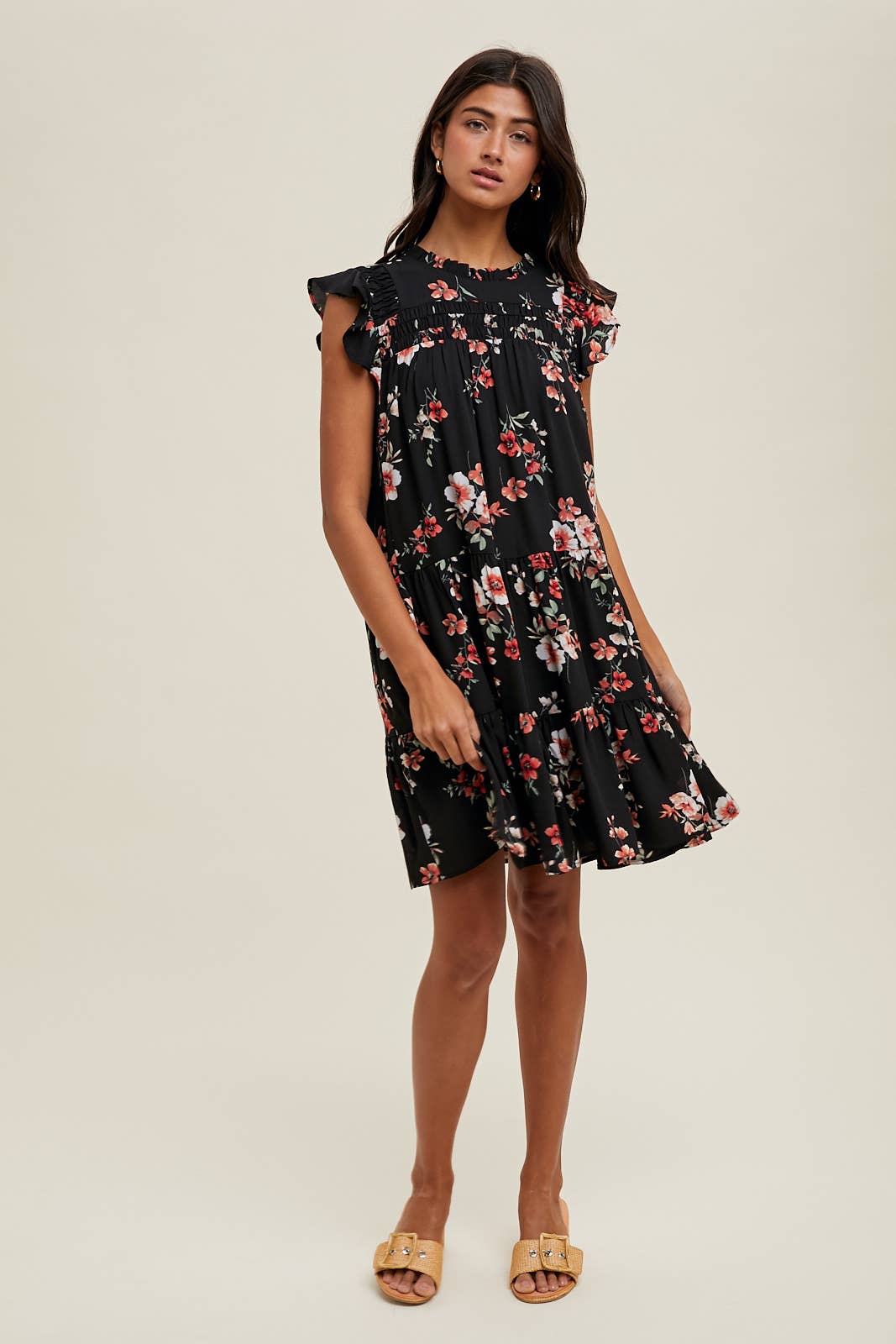 TIERED FLORAL MINI DRESS