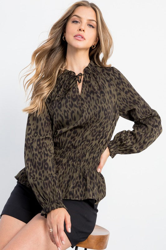 Leopard Print Long Sleeve Blouse