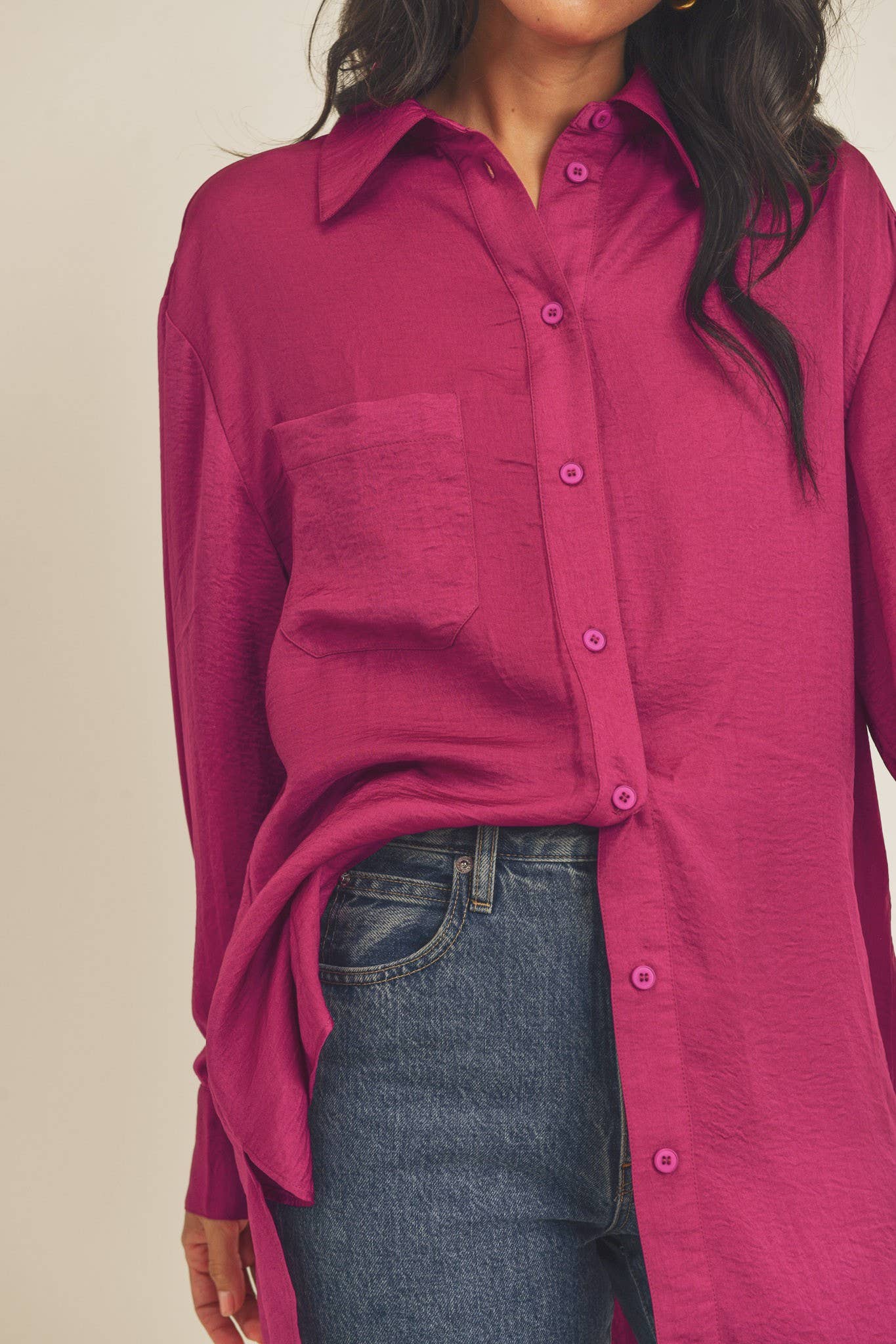 COLLARED BUTTON DOWN TUNIC SHIRT