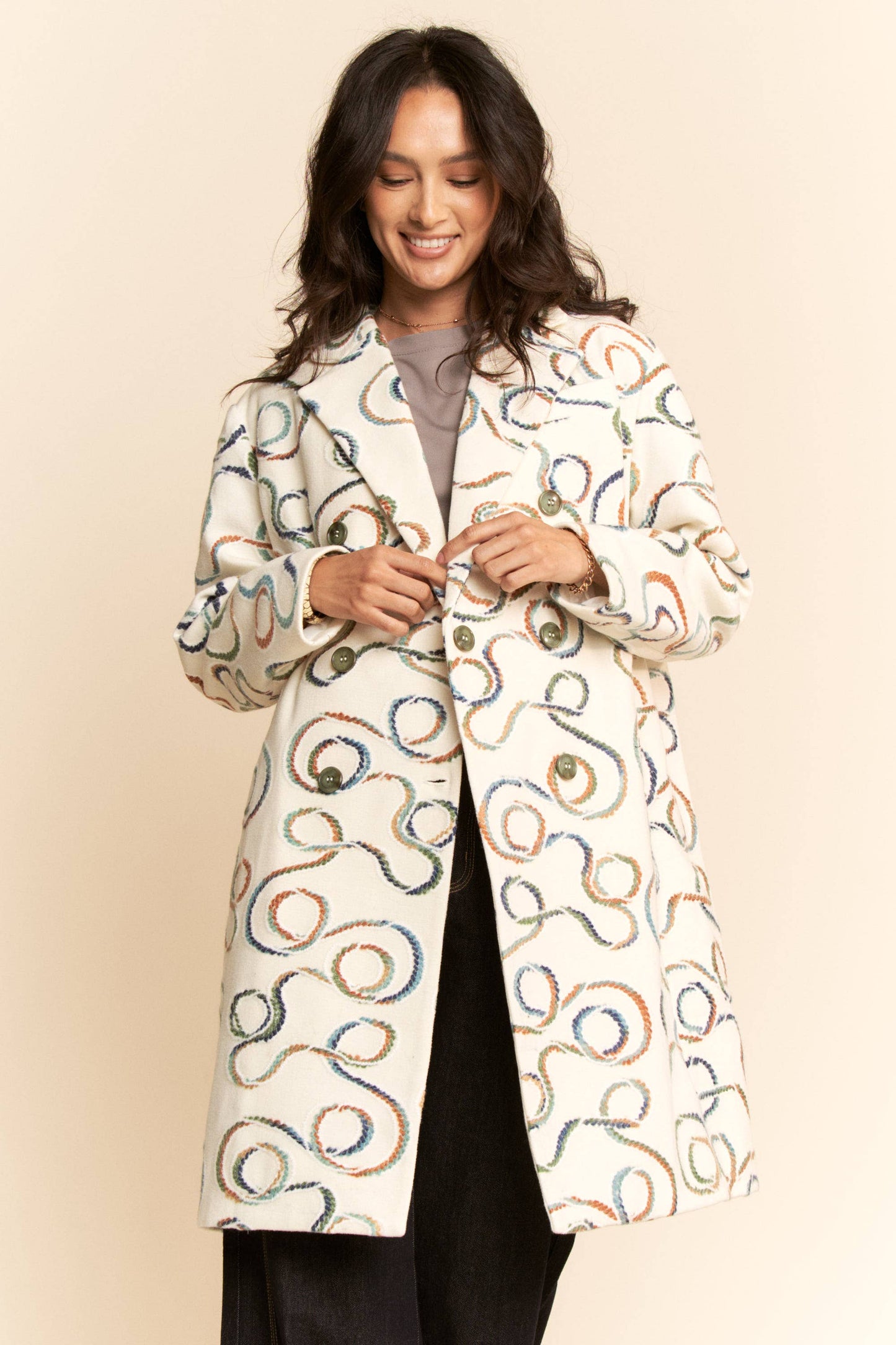 CHUNKY THREAD EMBROIDERED MIDI COAT