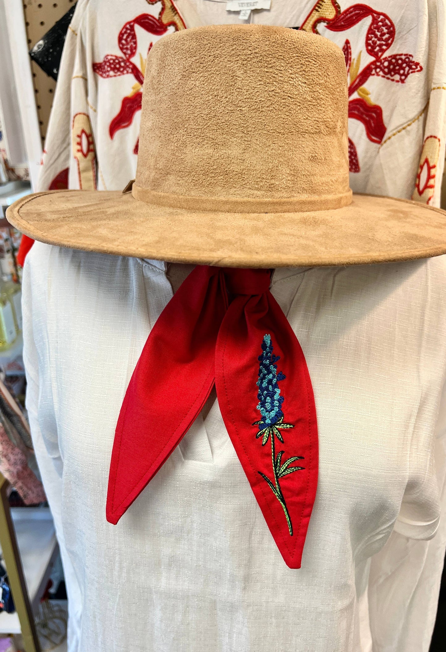 Bluebonnet Embroidered Ascot Scarf
