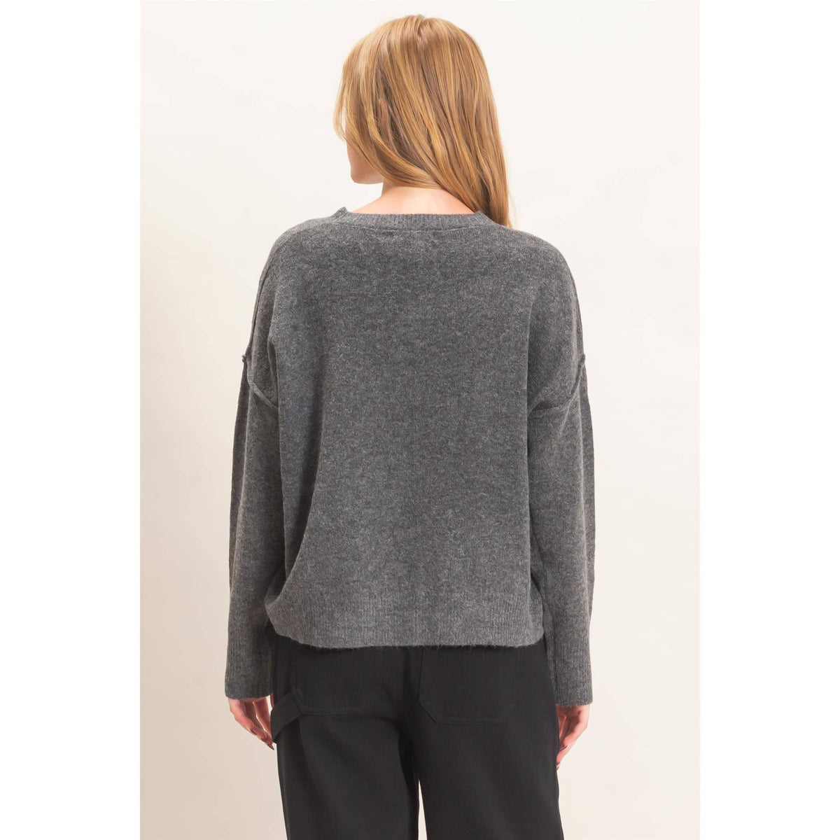 Crew Neck Sweater With Ribbed Hem