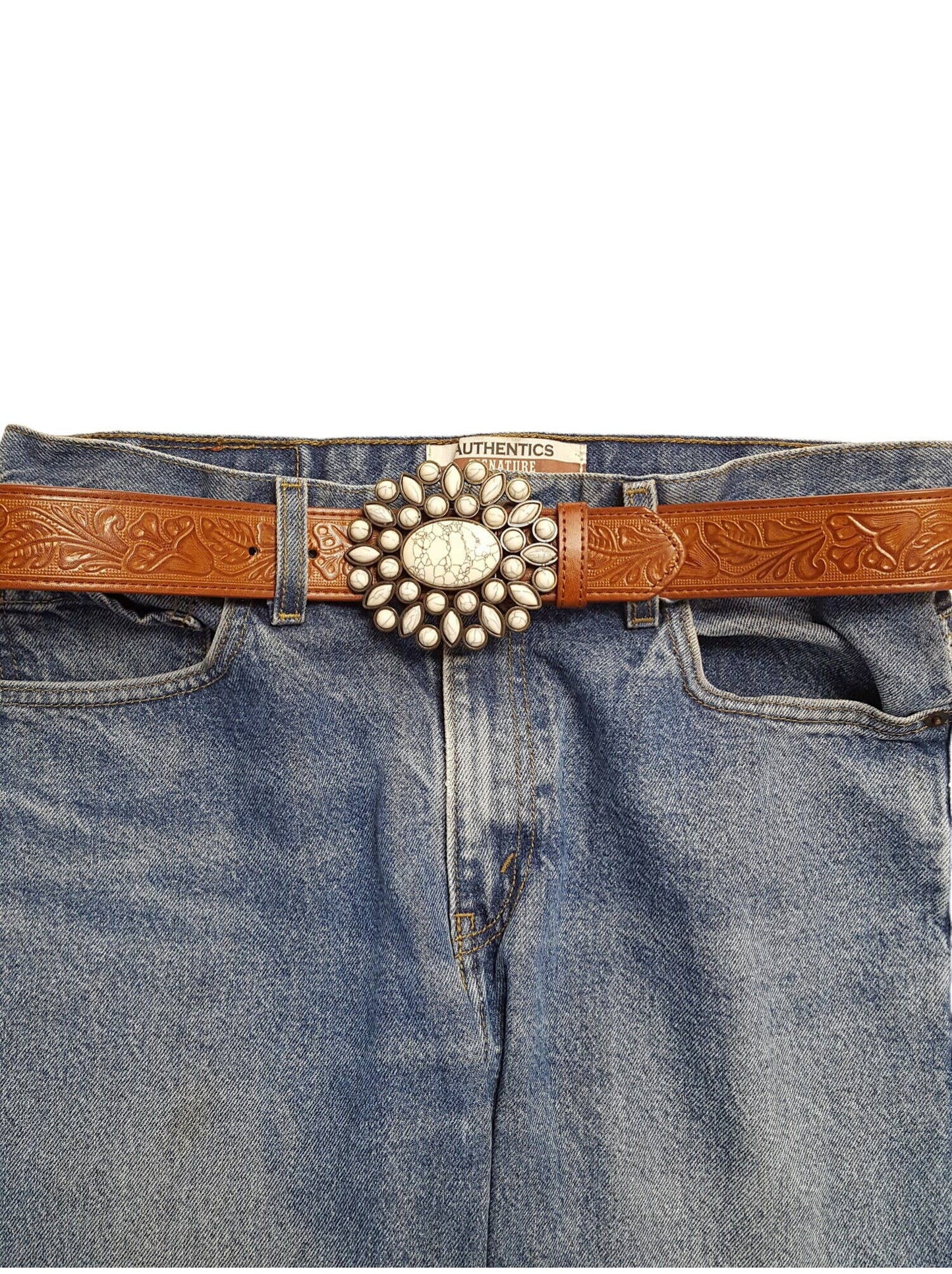 Western Floral Buckle with Floral Tooled Belt