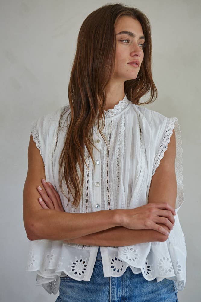 Woven Cotton Eyelet Sleeveless Top