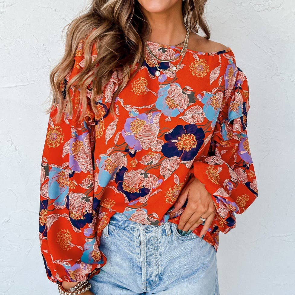 Floral Ruffle Puff Sleeve Blouse