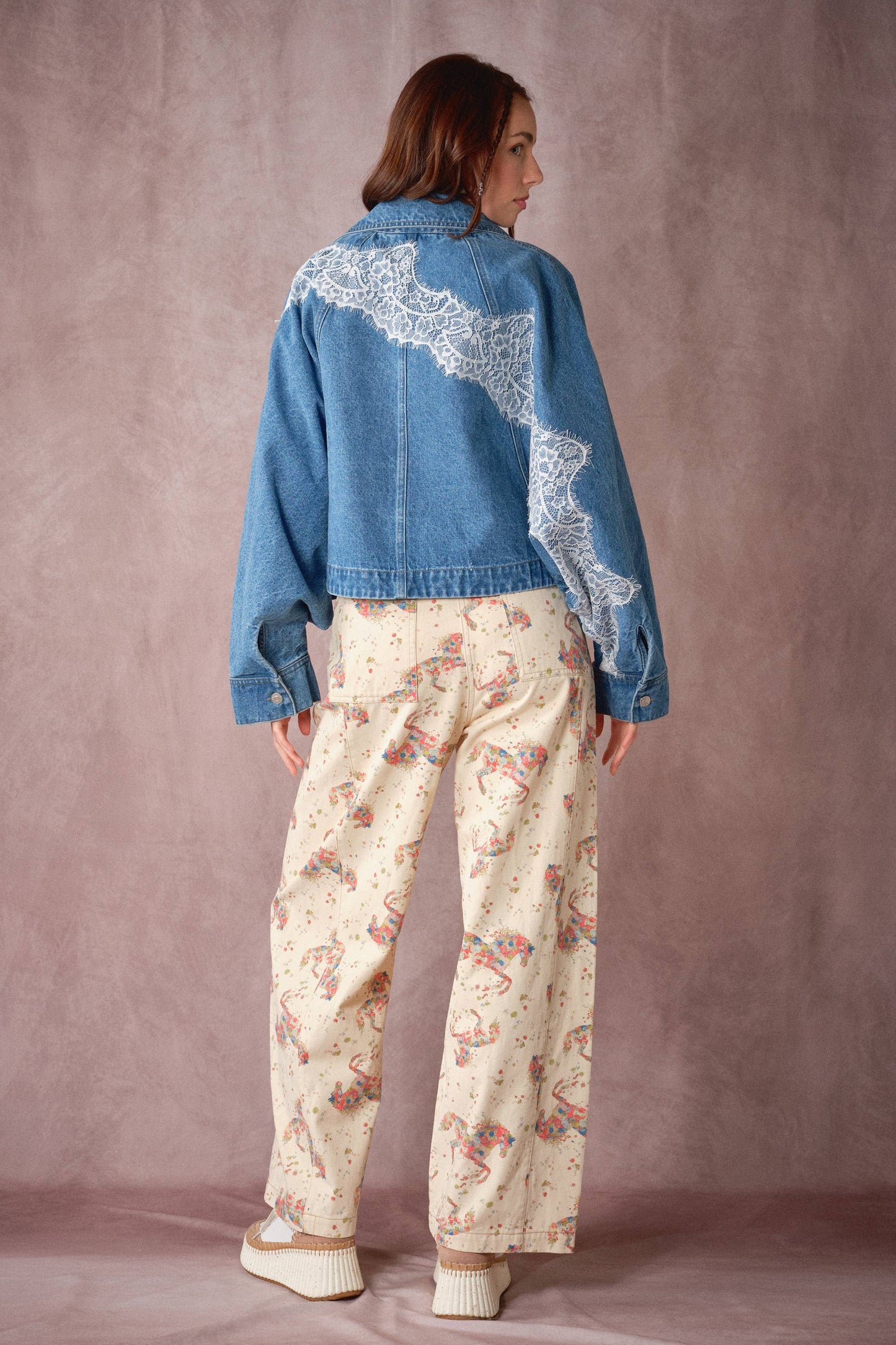 Floral Horse Print Relaxed Cotton Pants