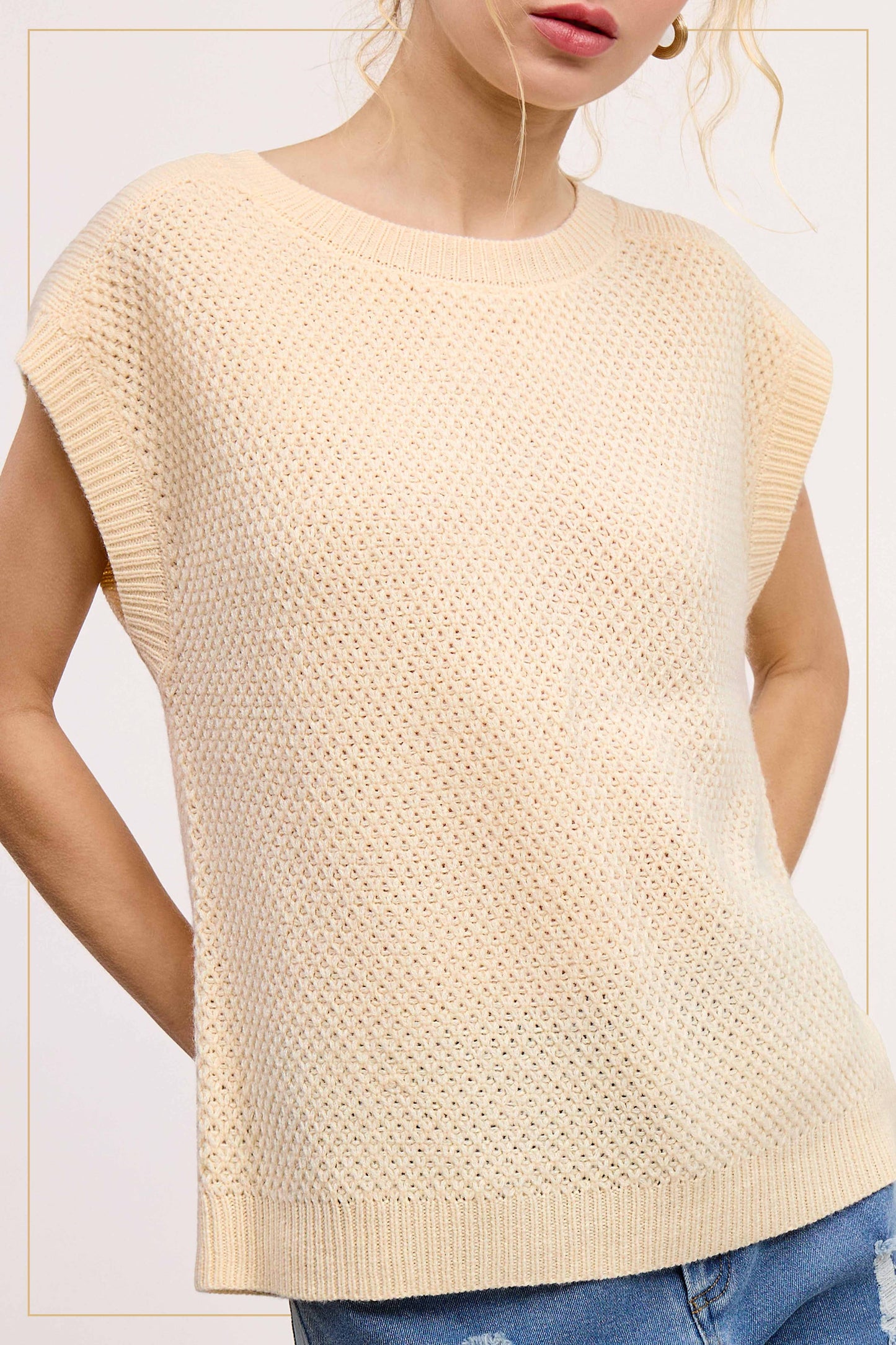 Loose Fit Round Neck Sweater Vest Top
