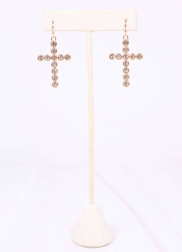 Gold CZ Cross Earring