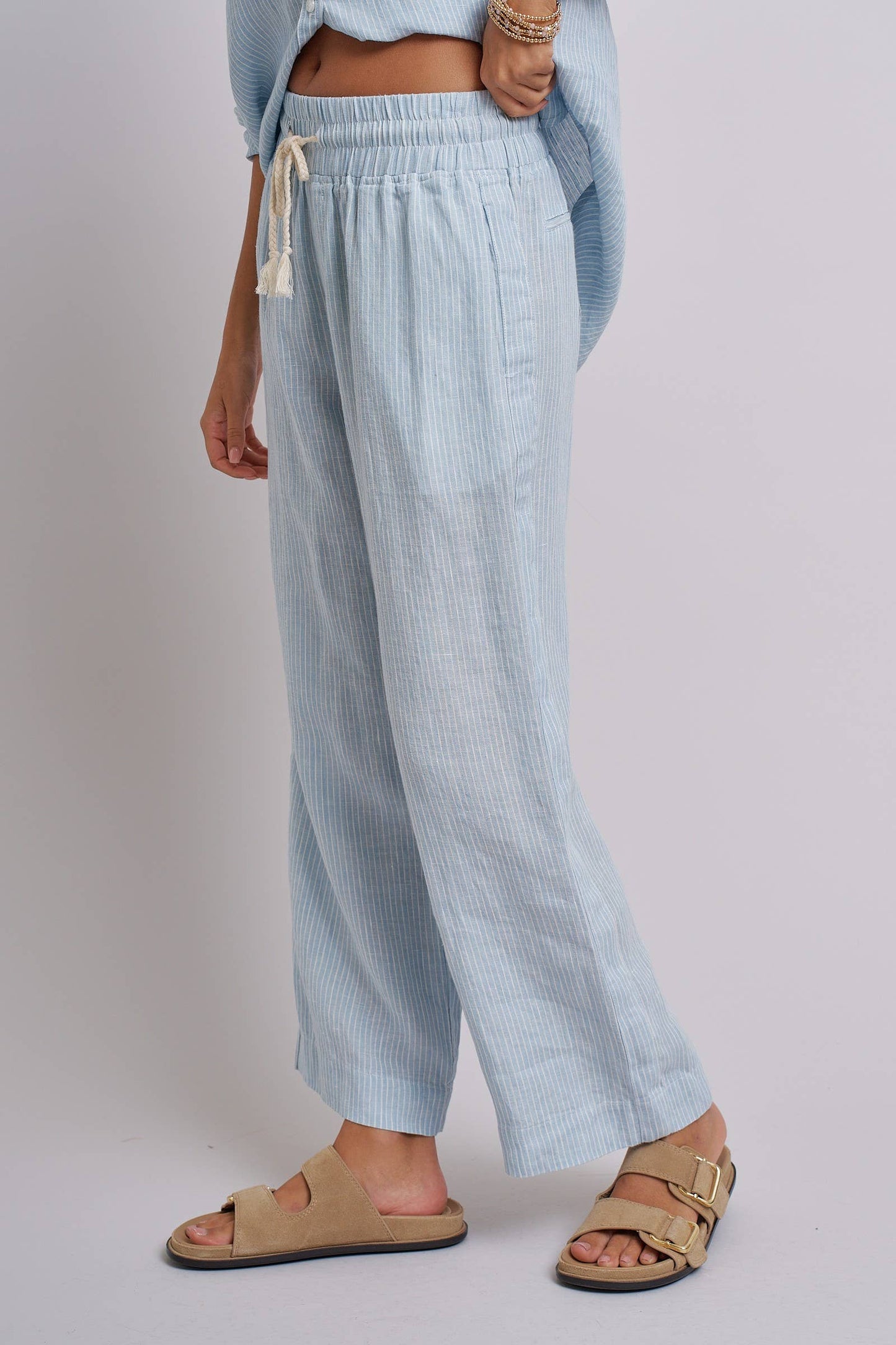 Linen Wide-Leg Drawstring Pants