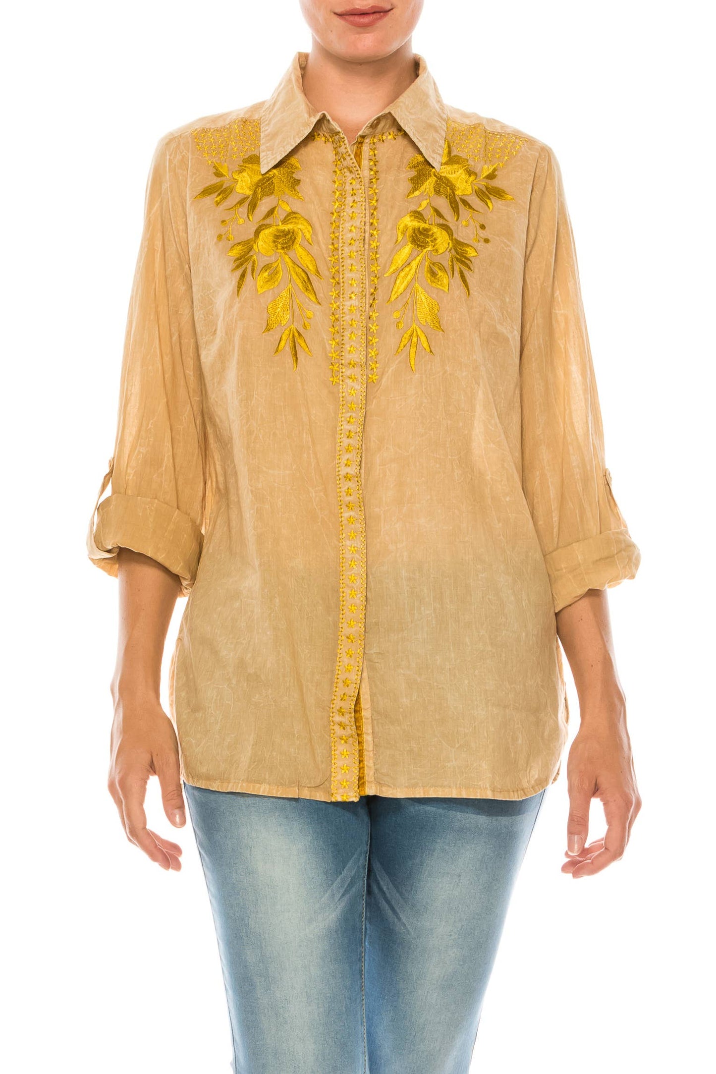 Vintage Button-Down Shirt with Embroidery