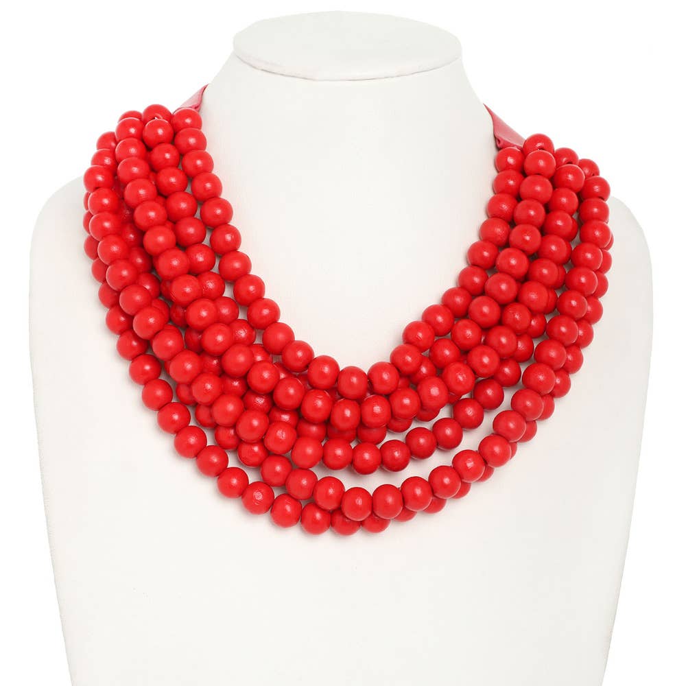 WOOD BEADED LAYERED MAGNETIC NECKLACE