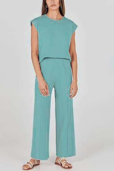 SOFT KNIT PANTS AND TOP SET