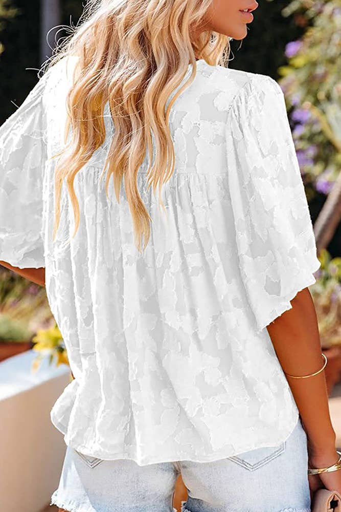 White flirty loose short sleeve blouse