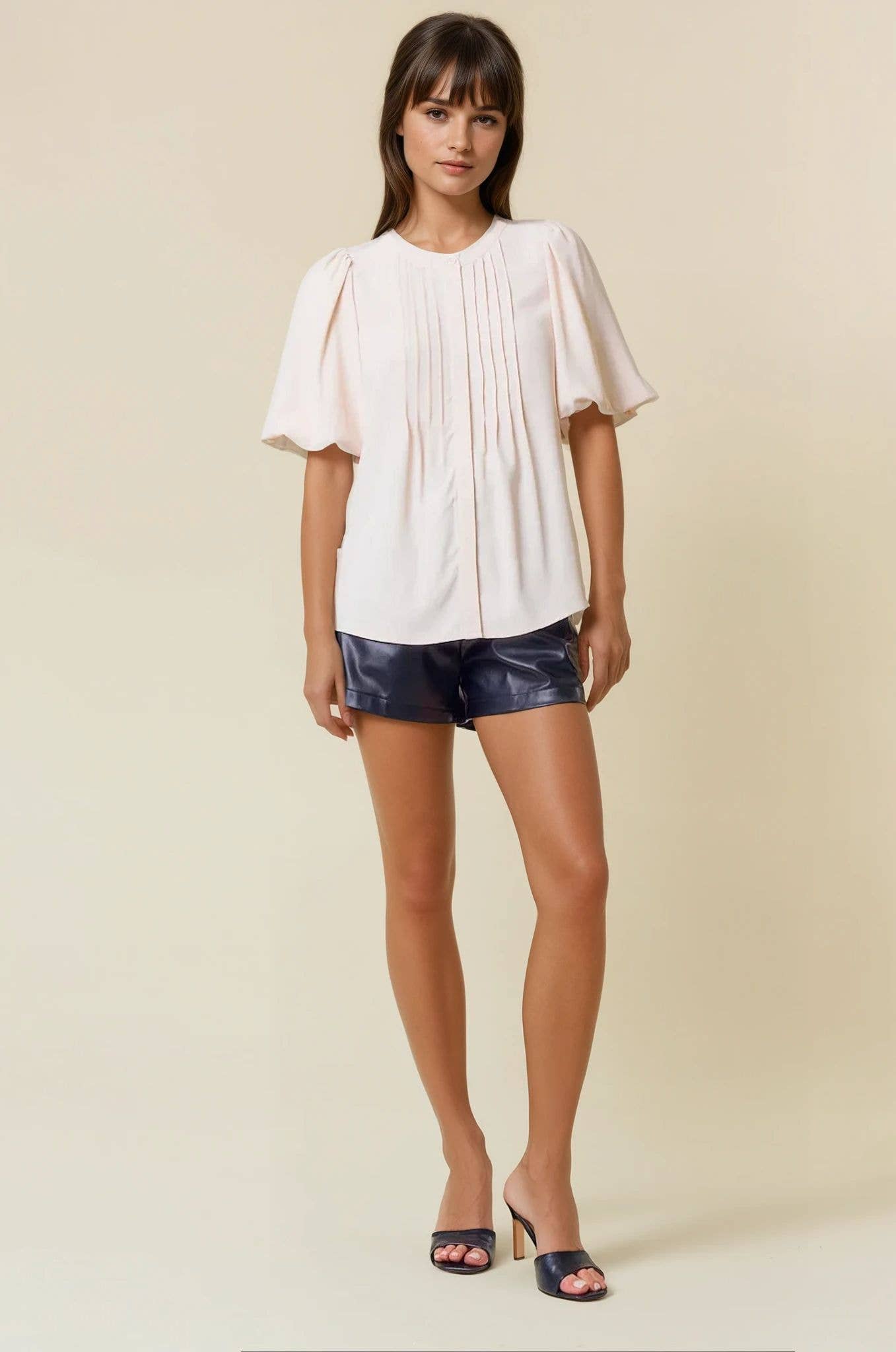 BUBBLE PINTUCK BUTTON DOWN BLOUSE