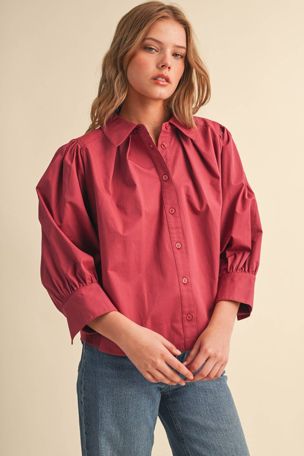 PUFF SLEEVE BUTTON DOWN TOP