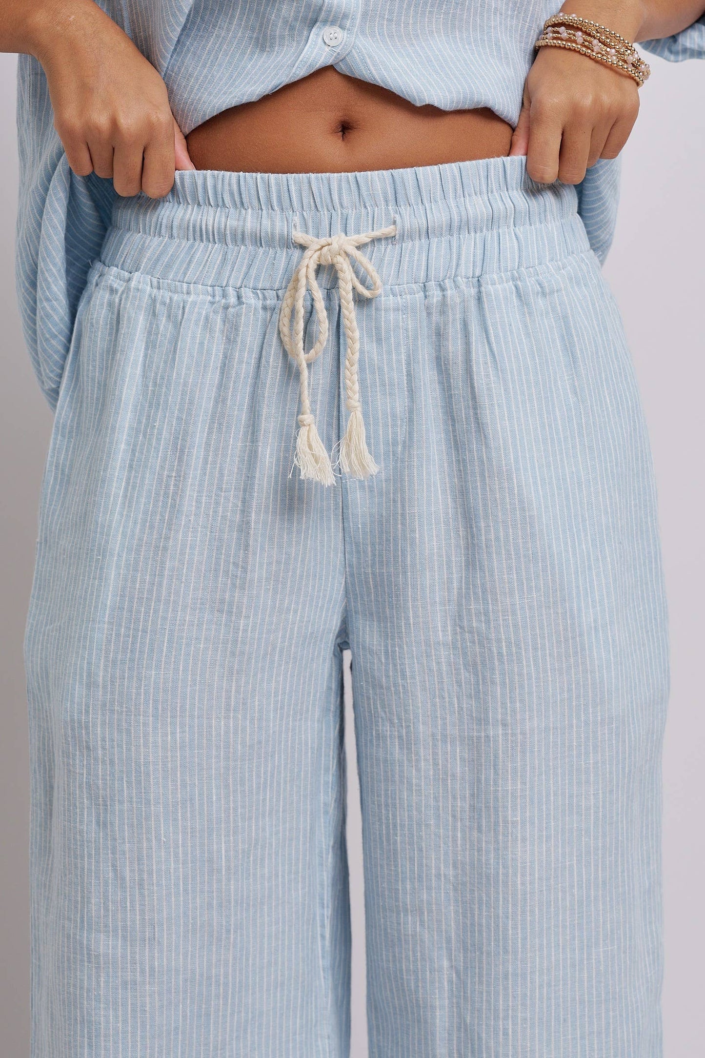 Linen Wide-Leg Drawstring Pants