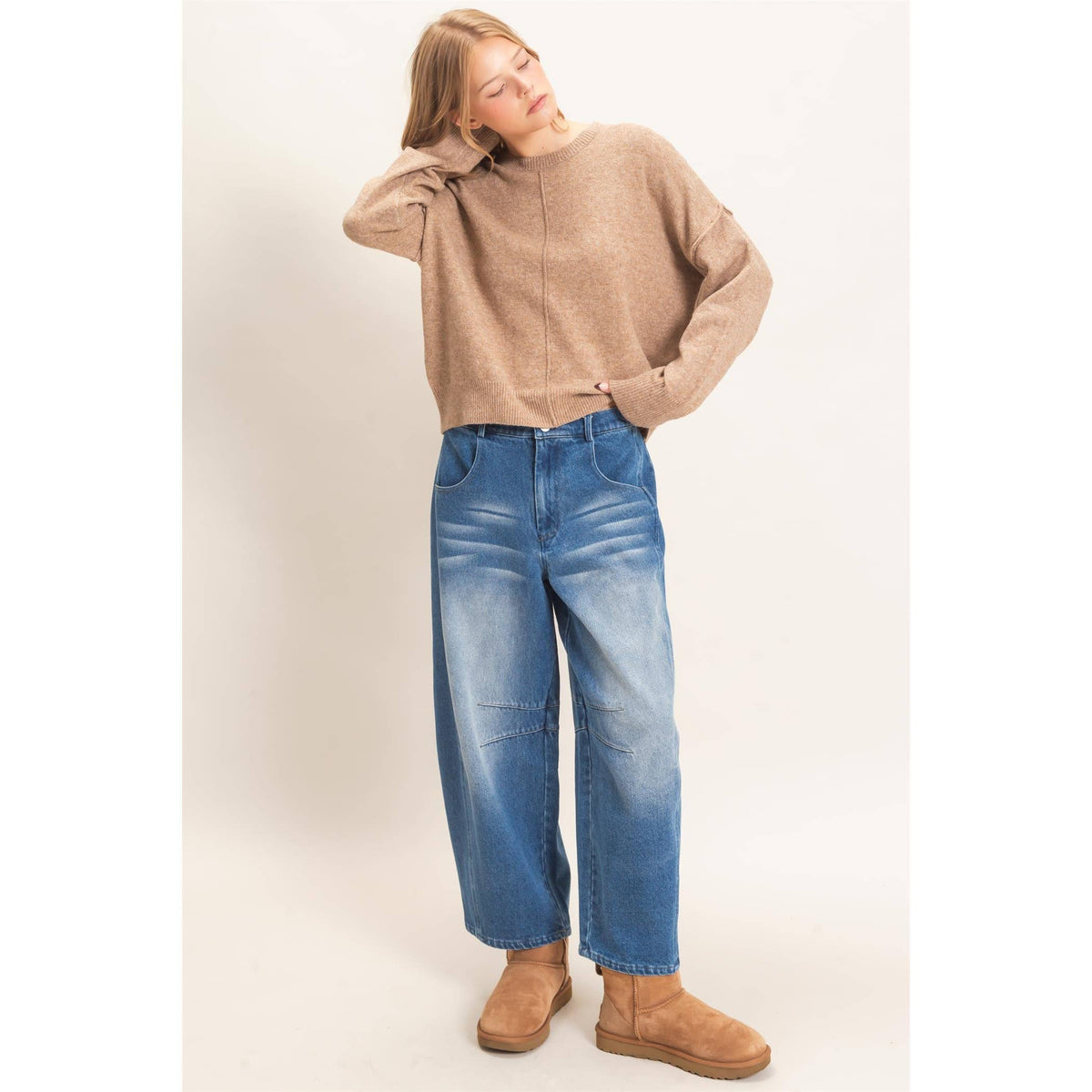 Crew Neck Sweater With Ribbed Hem