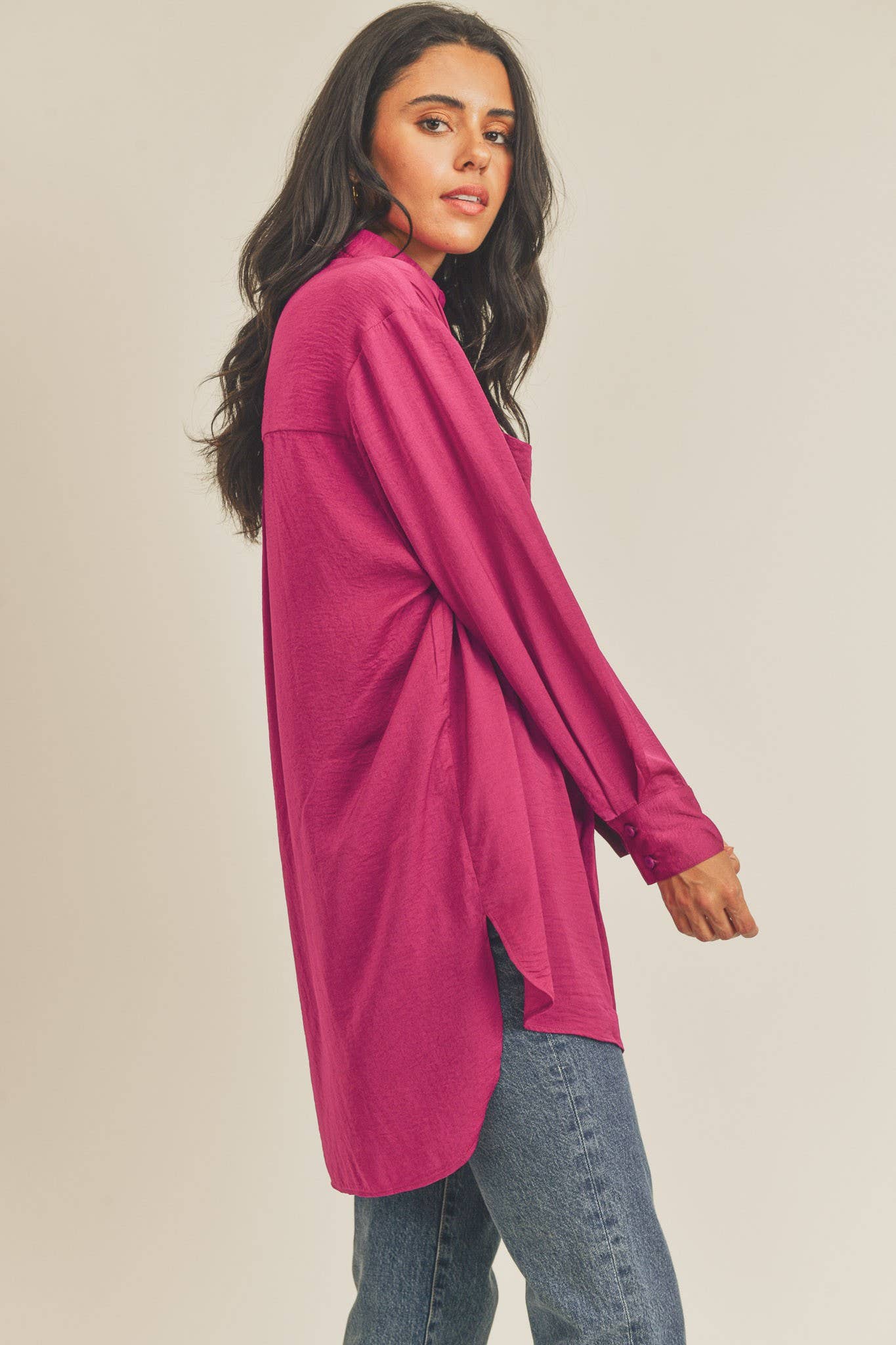 COLLARED BUTTON DOWN TUNIC SHIRT