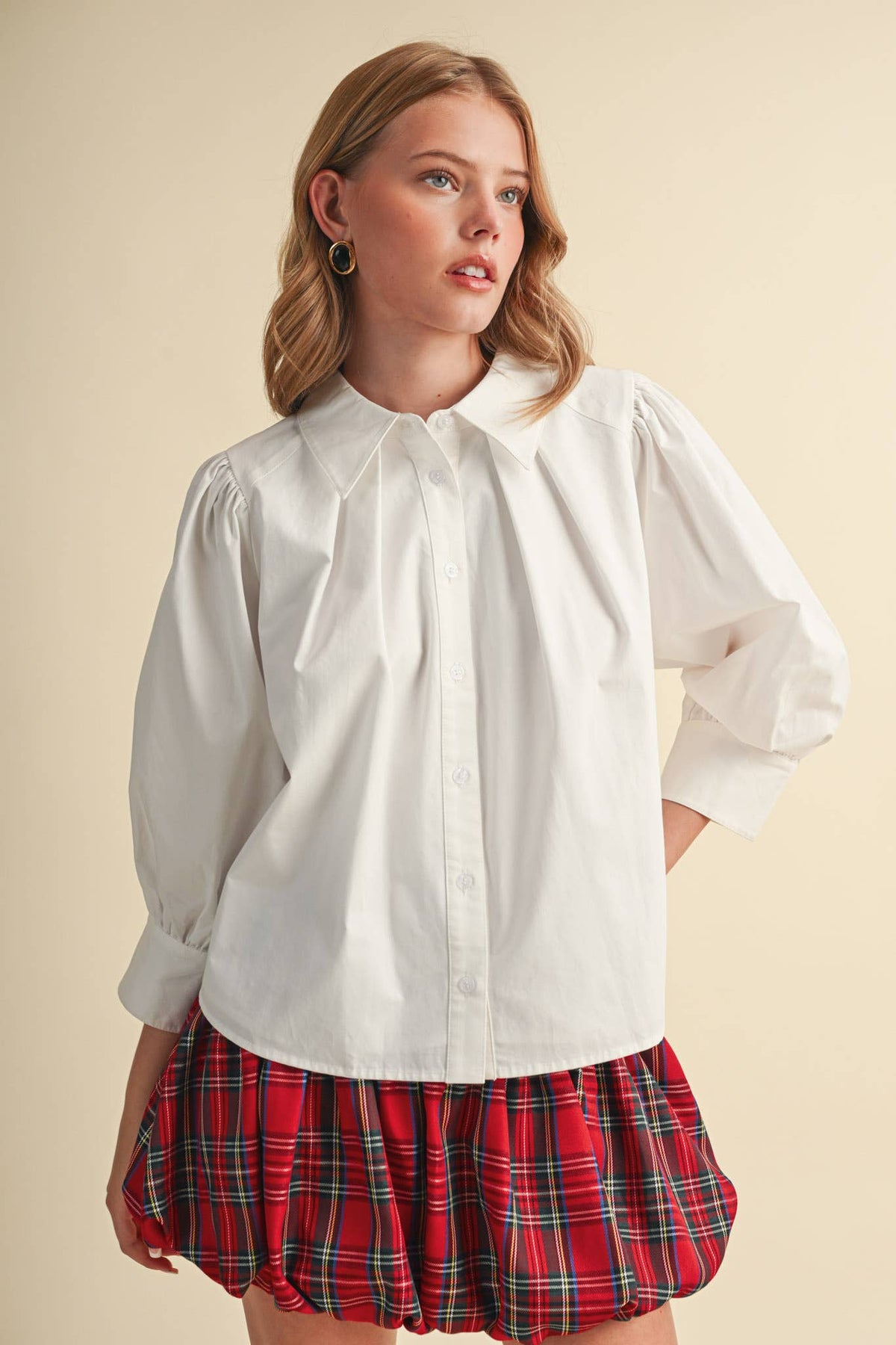 PUFF SLEEVE BUTTON DOWN TOP