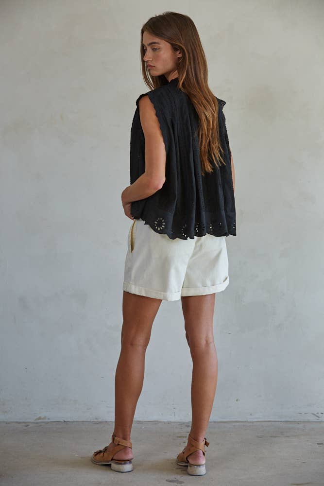 Woven Cotton Eyelet Sleeveless Top