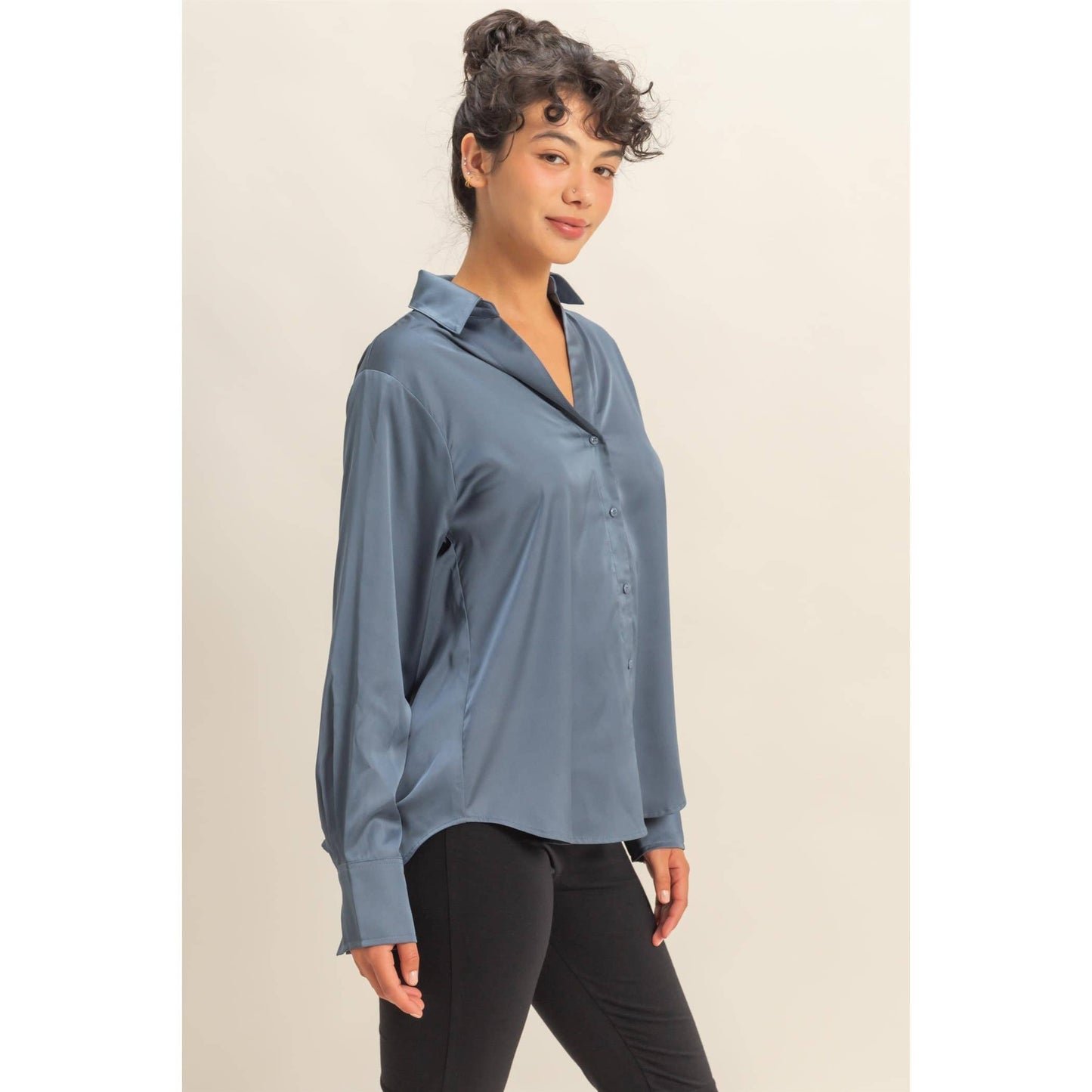 Button-Up Satin Shirt