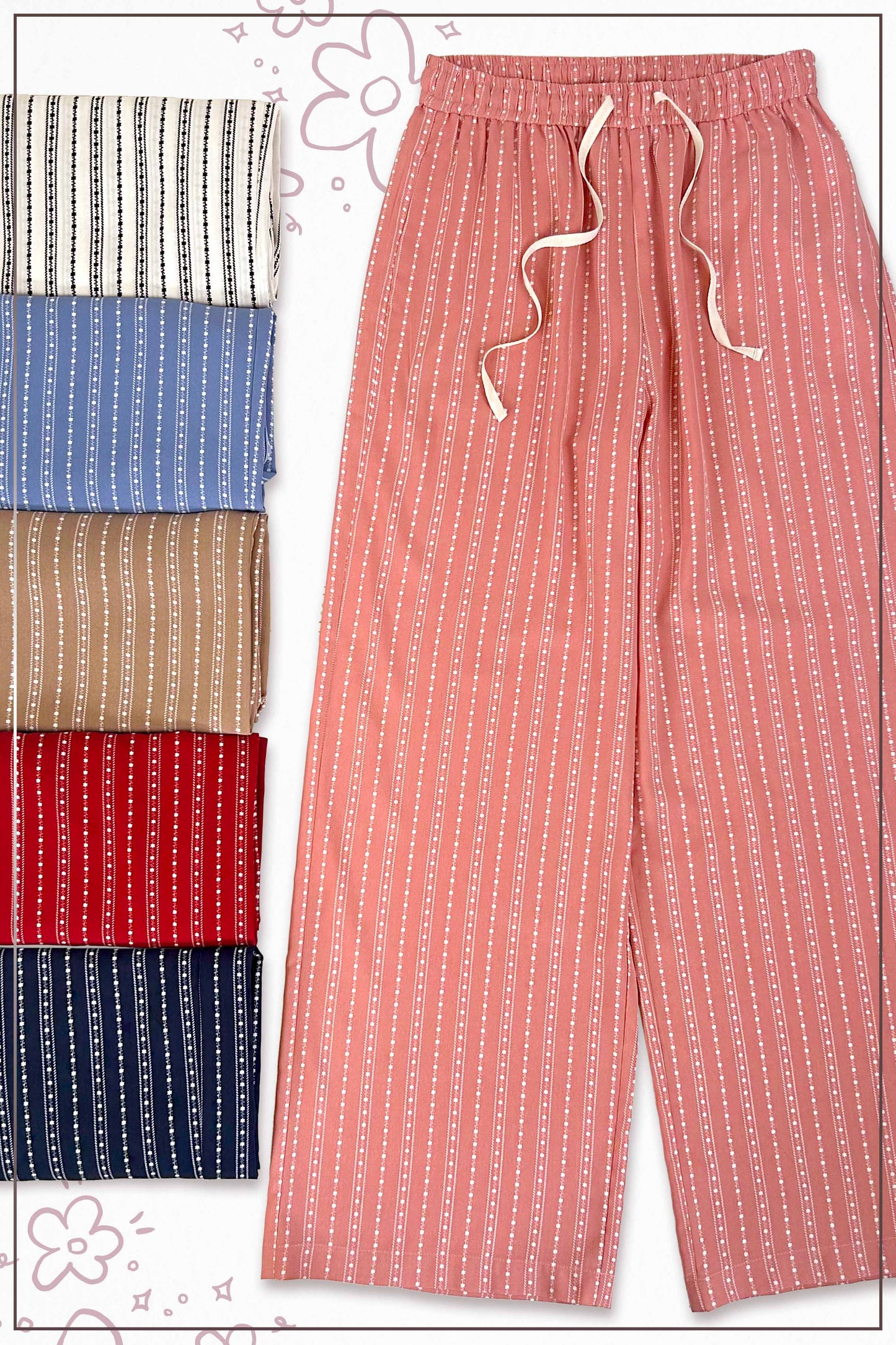 Patterned Design Relaxed Fit Pants With Pockets
