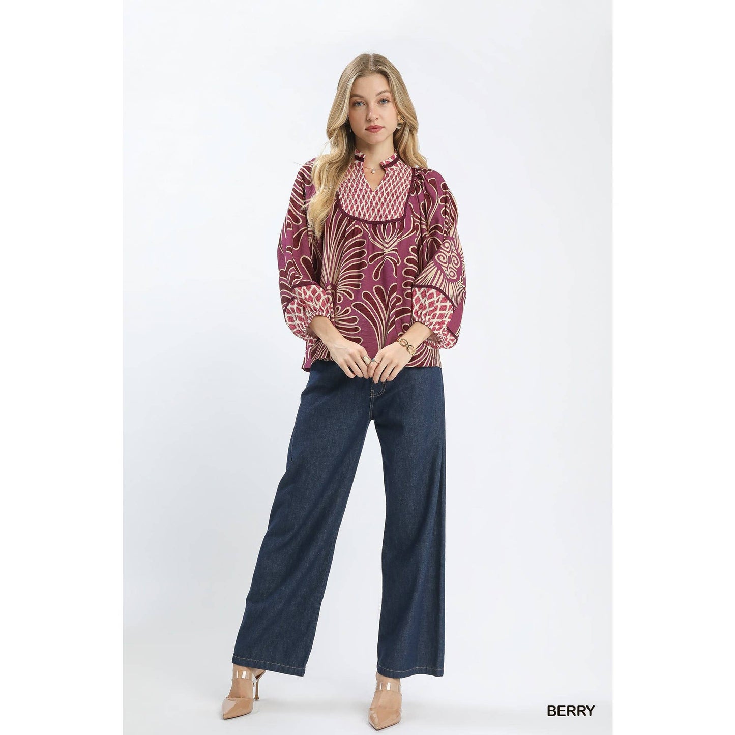Print Smocked Yoke Top