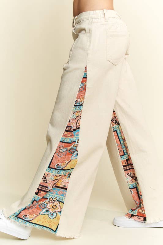 MID RISE PAISLEY PRINT PATCHWORK STRAIGHT LEG PANT