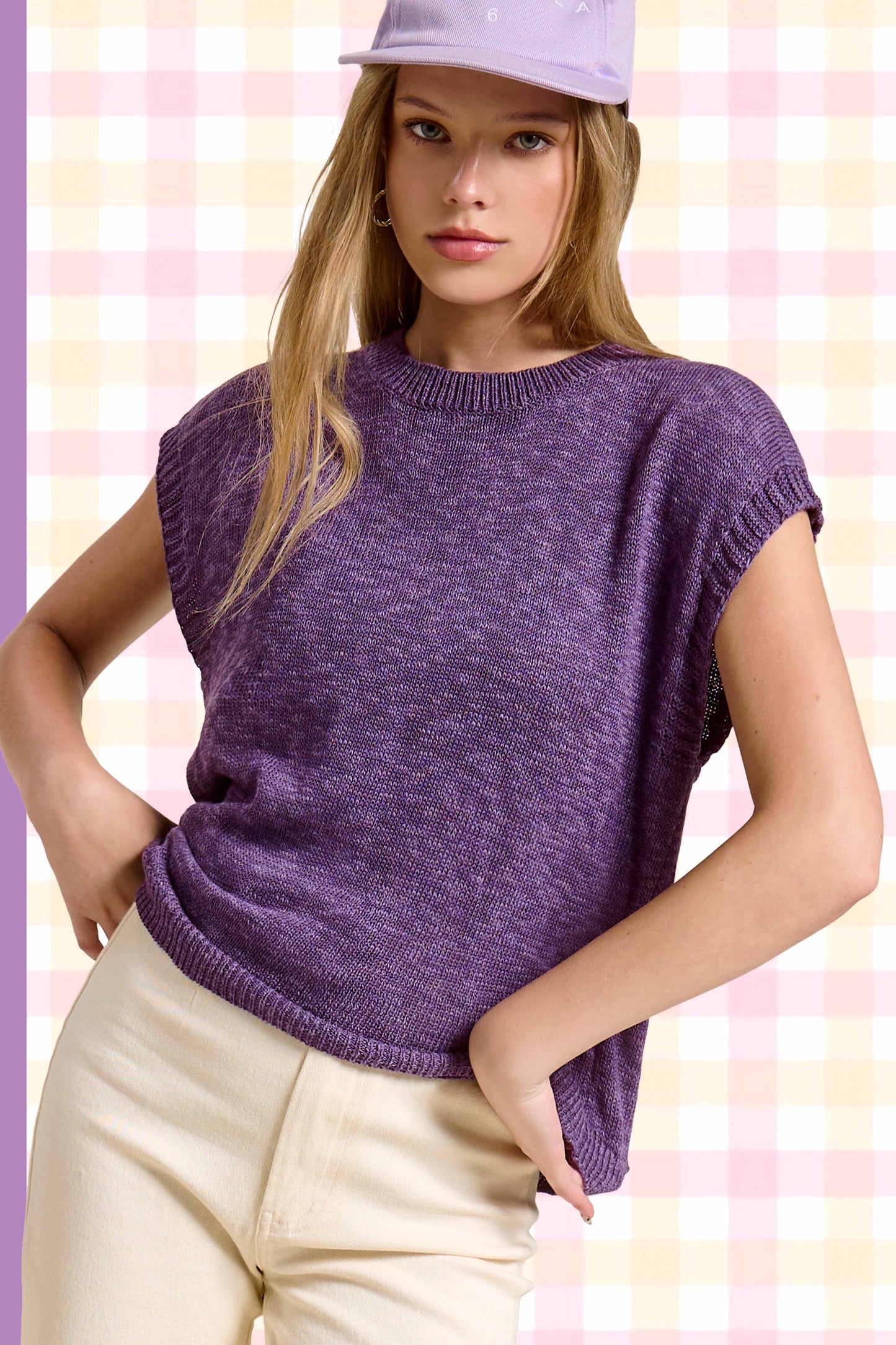 Loose Fit Sleeveless Ribbed Knit Mock Crew Neck Top
