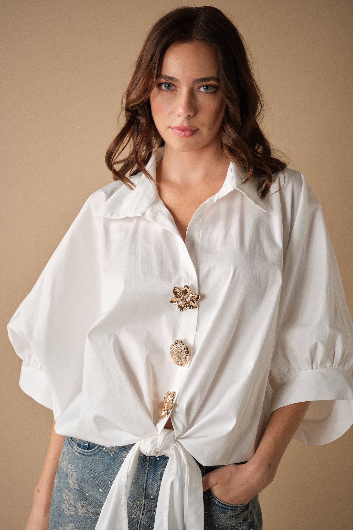 Statement Button Front Tie Shirt