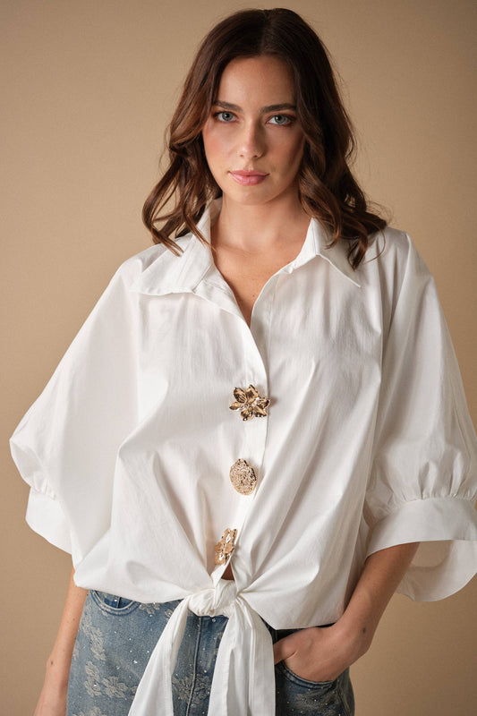 Statement Button Front Tie Shirt