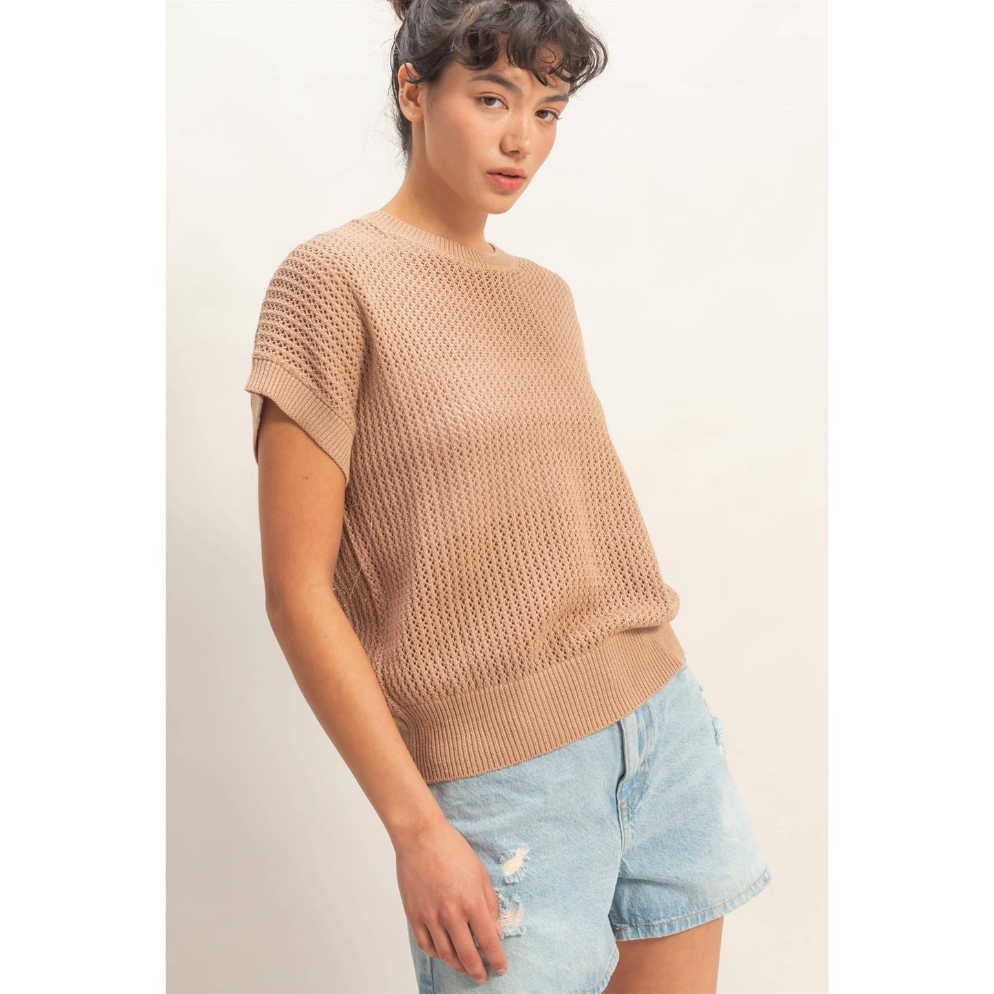 Open-Knit Dolman Sleeve Top