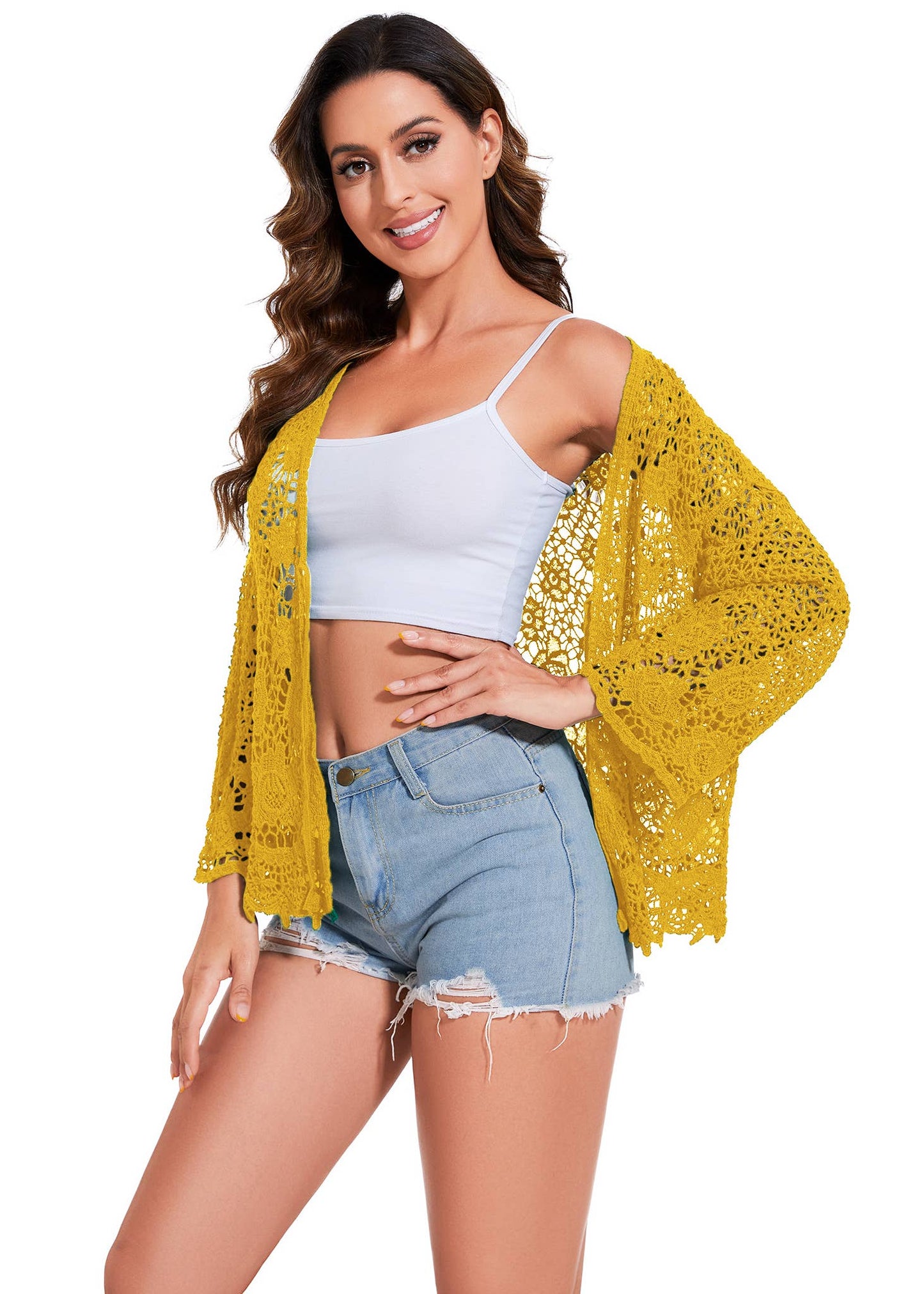 Embroidered Lace Kimono Crop Cardigan Half