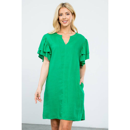 Flutter Sleeve V-Neck Dress