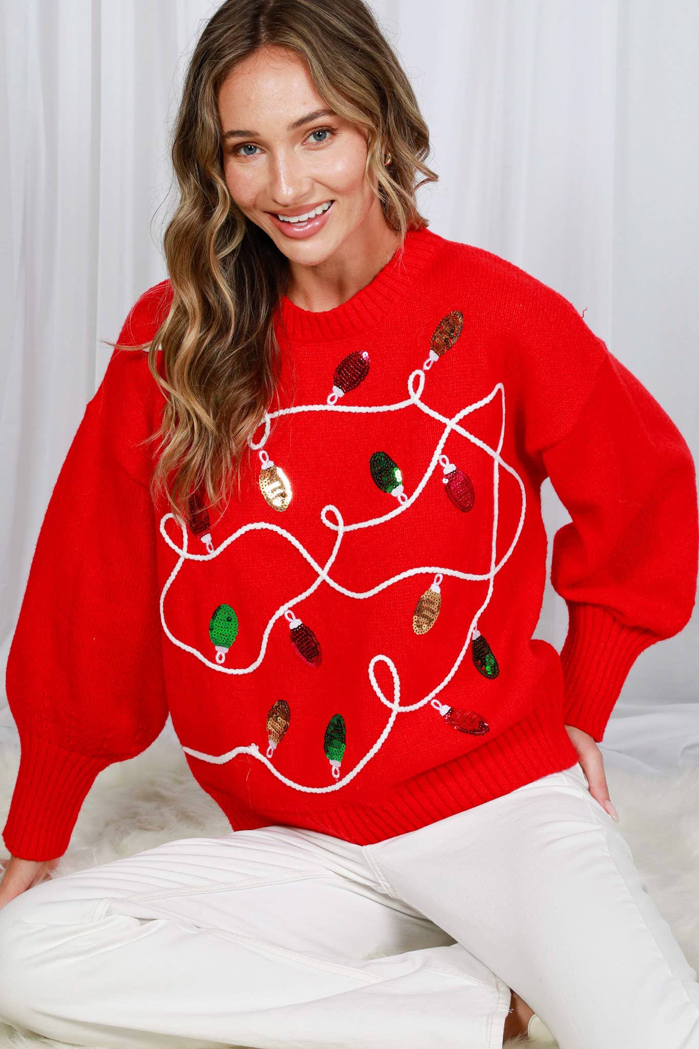 Colorful Christmas-Light Embellishment  Sweater