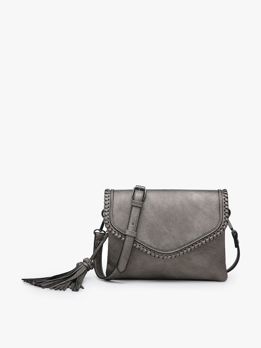 Sloane Flapover Crossbody w/ Whipstitch and Tassel