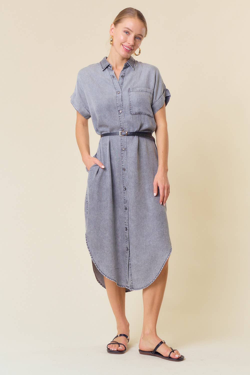 DOLMAN SHORT SLEEVE TENCEL DENIM SHIRTDRESS