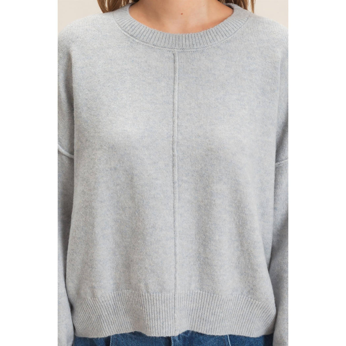Crew Neck Sweater With Ribbed Hem