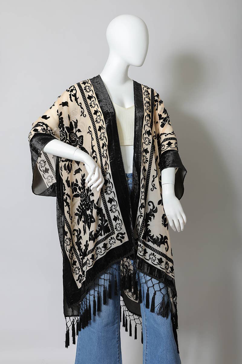 Velvet Mesh Tapestry Tassel Kimono 👍