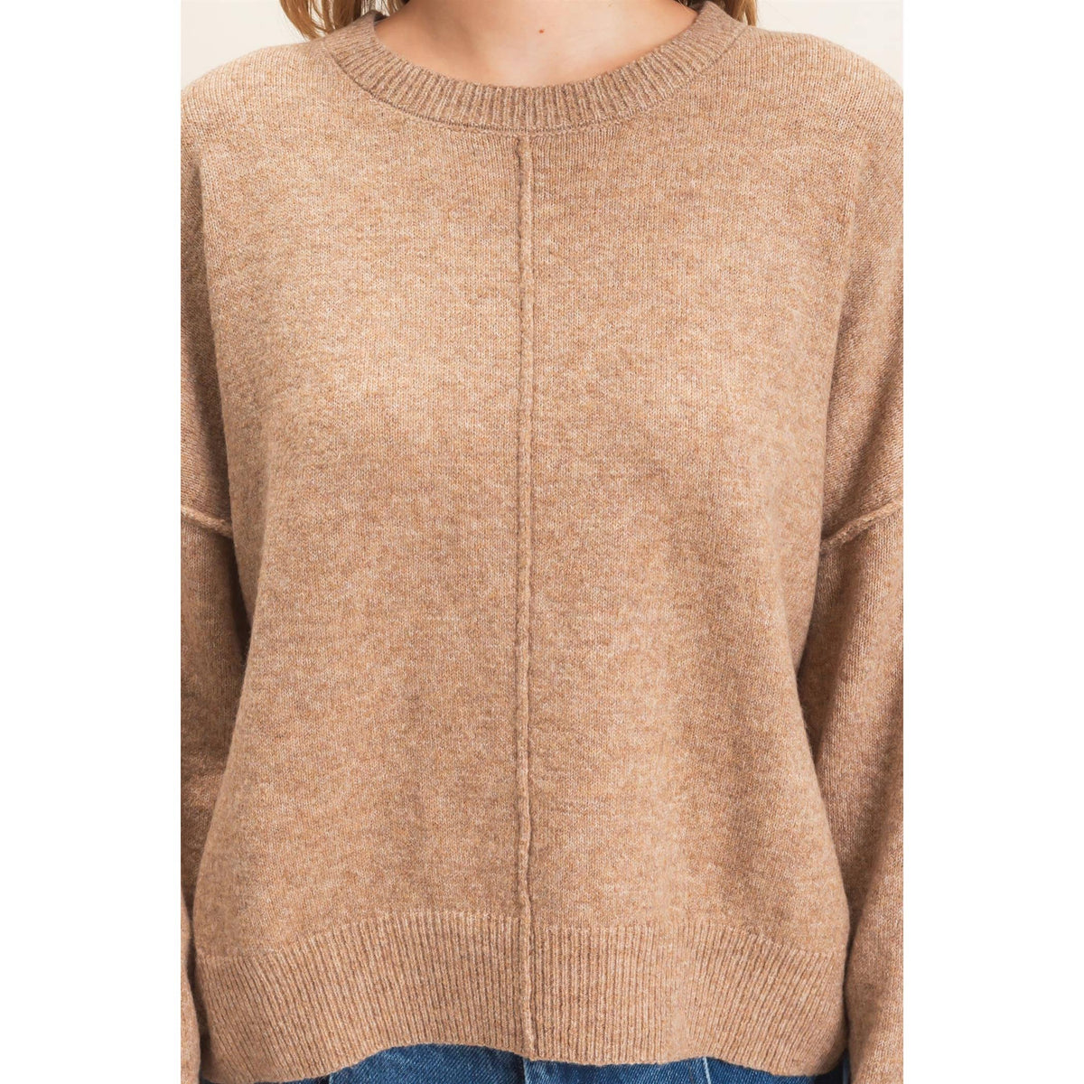 Crew Neck Sweater With Ribbed Hem