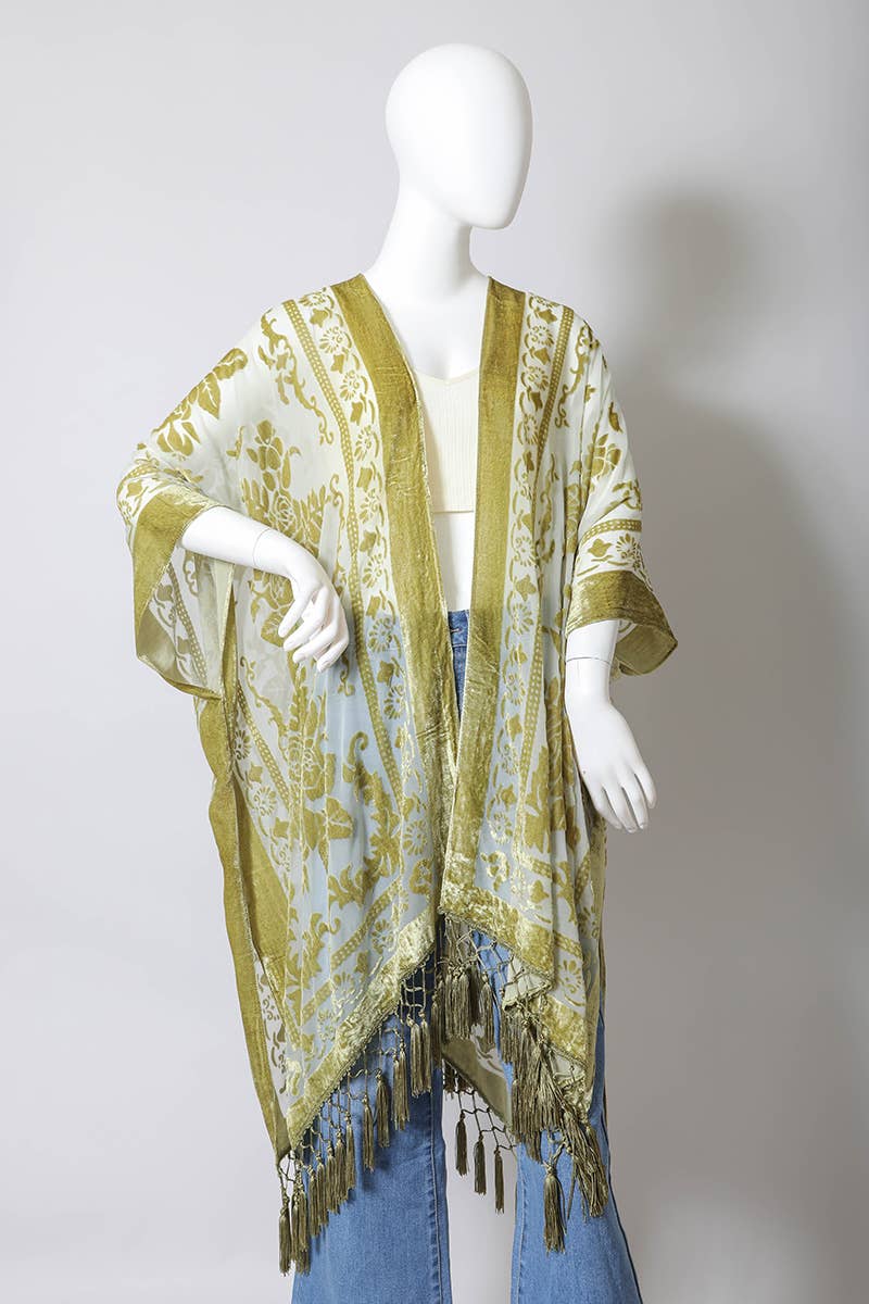Velvet Mesh Tapestry Tassel Kimono 👍
