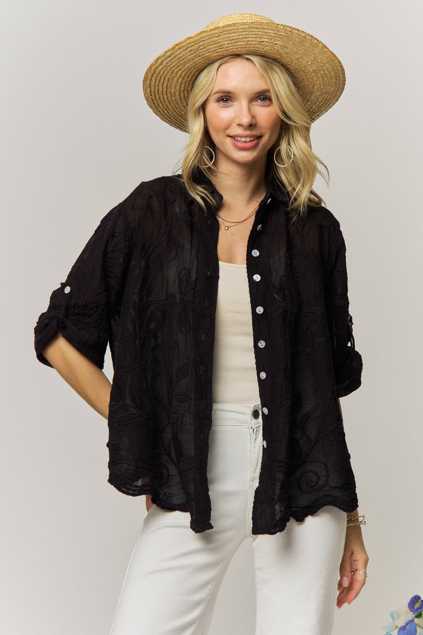 VINTAGE BOHO EMBROIDERED BUTTON-DOWN SHIRT