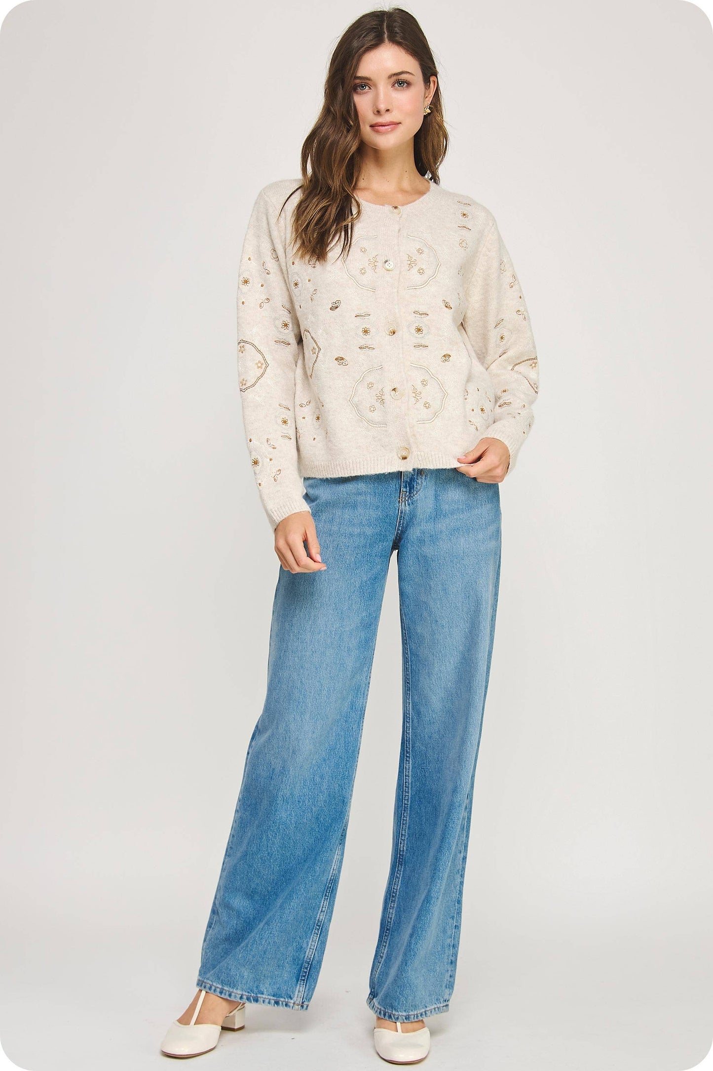 Embroidered Knit Sweater Cardigan