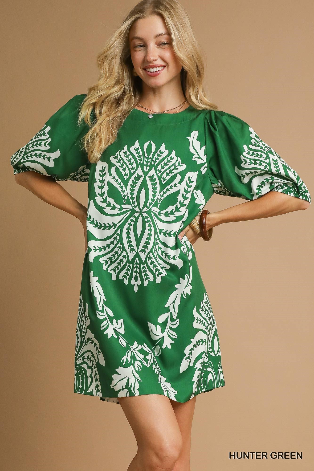 Bold Floral Puff Sleeve Mini Dress