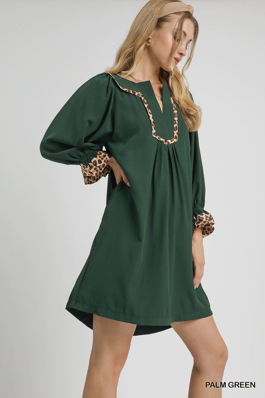 Tunic Dress with Leopard Trim Accents