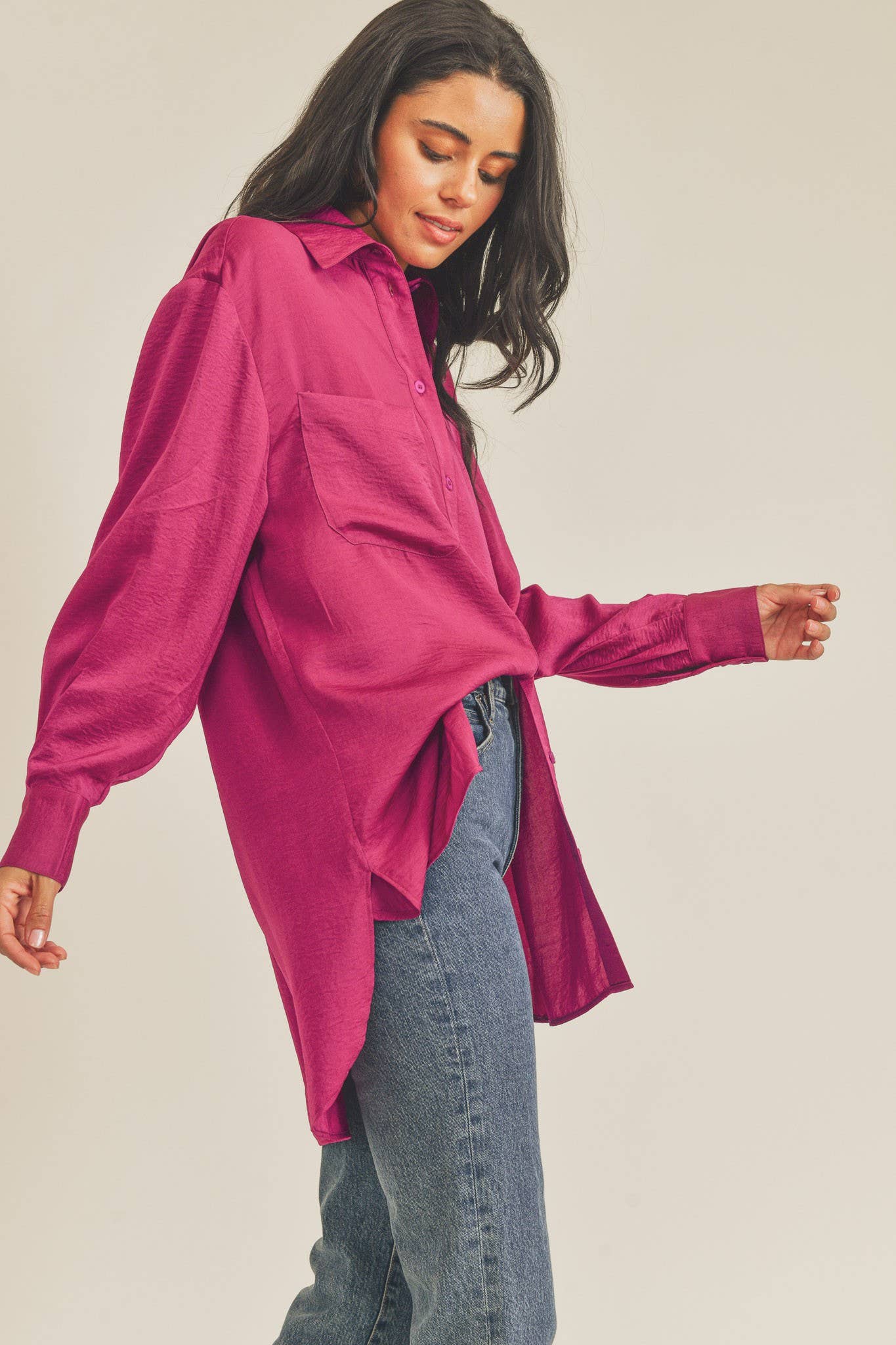 COLLARED BUTTON DOWN TUNIC SHIRT
