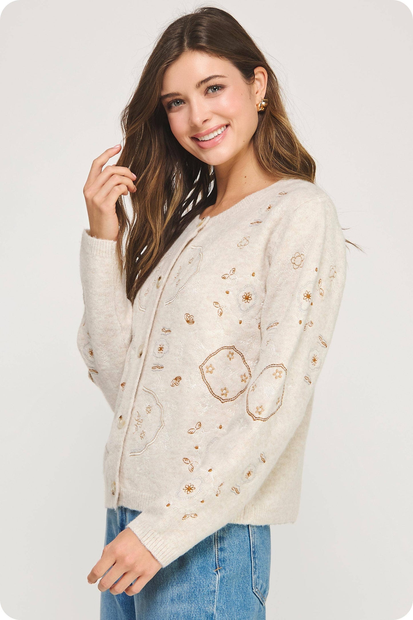 Embroidered Knit Sweater Cardigan
