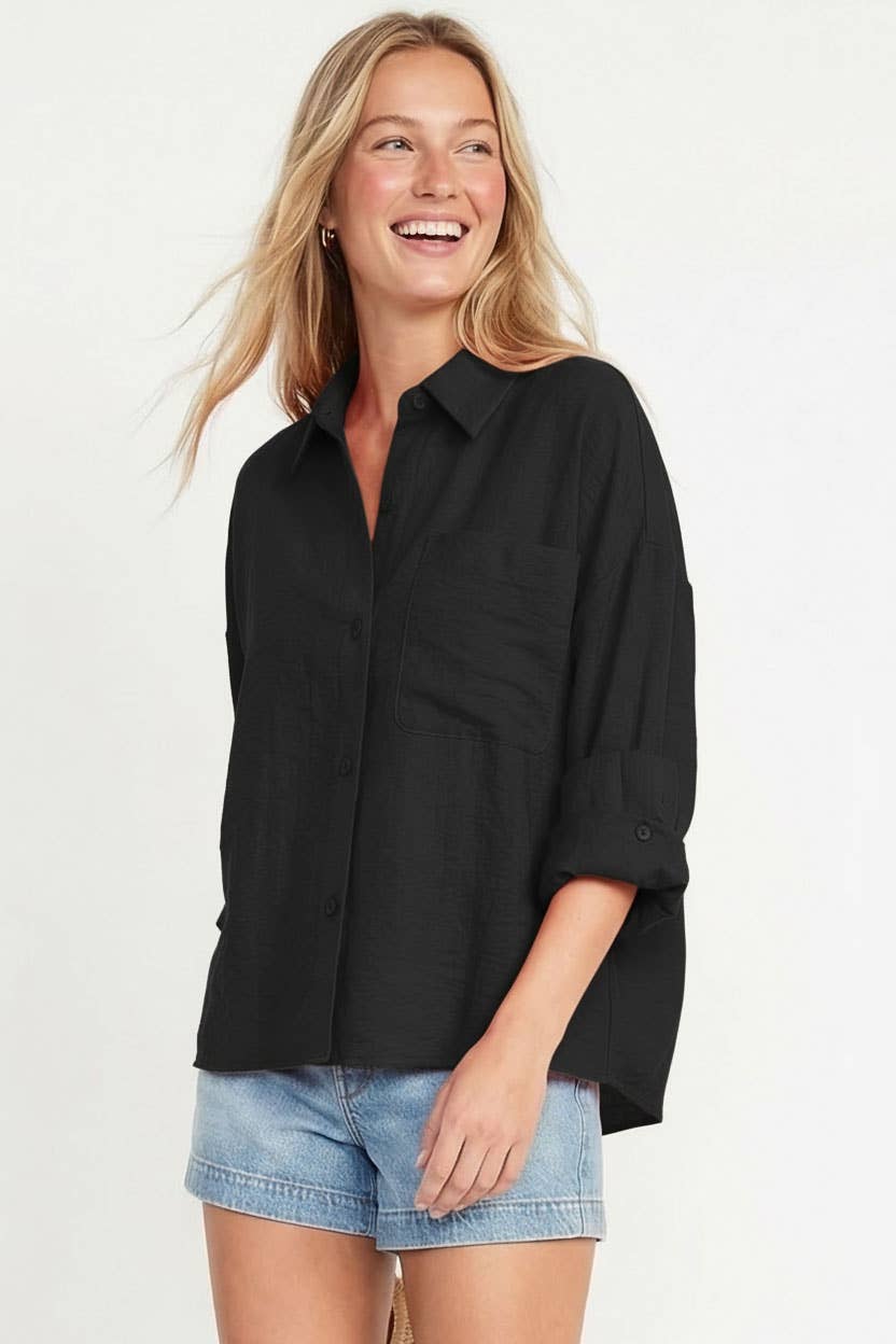 Linen Blend Rolled Sleeve Shirt